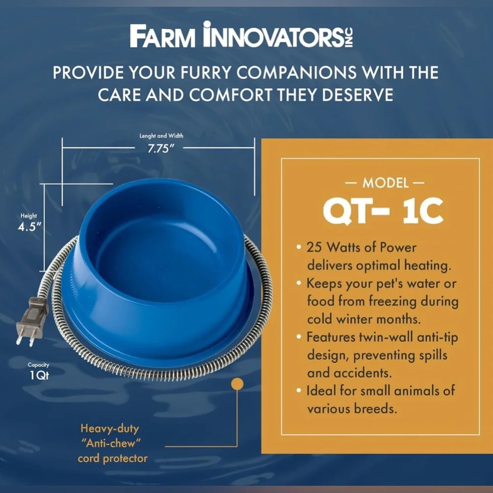 Farm Innovators 1 Quart Plastic Heated Pet Bowl